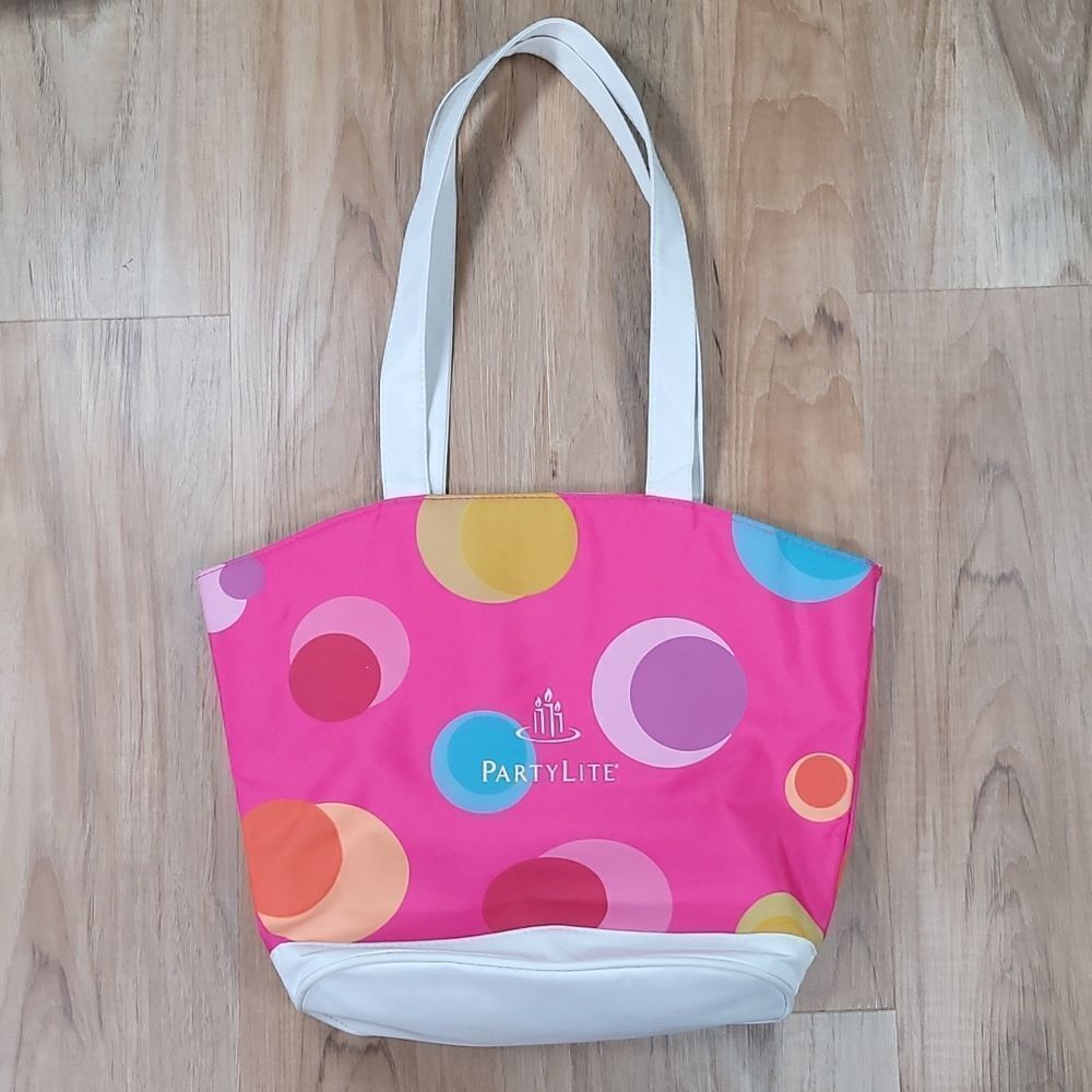 💜PartyLite Pink w/Multicolored Polka Dots Shoulder Bag